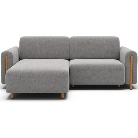 Canapé d'angle convertible ARVESSA gris clair bouclette – Angle gauche avec coffre (1/5)