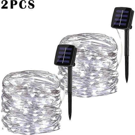 Guirlande lumineuse solaire LED extérieure de 32 m étanche 50 LED lot de 2 blanche. (1/5)