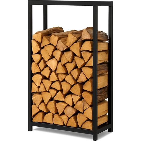 Kaminholzregal Brennholzregal Pulverbeschichteter Stahl 80×25×100 cm Schwarz matt 130 kg Tragkraft Feuerholzregal Kaminholzhalter