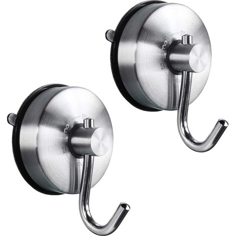 Crochet Ventouse Lot de 2 Crochet Ventouse Salle de Bain Mural Charge 5KG Porte Serviette à Ventouse Puissant Peignoir Manteau Accroche Torchon Ustensiles Cuisine Sans Perçage Inox (1/5)