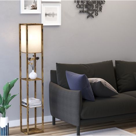 Lampadaire étagère en bois 26 x 26 x 160 cm, brun rustique, E27, sans ampoule (1/5)