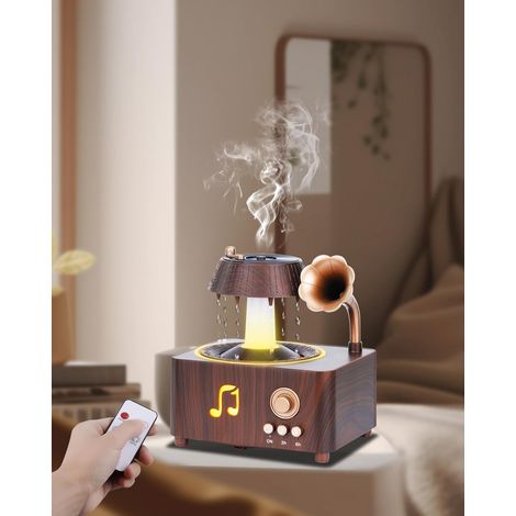 Rotierender Luftbefeuchter in Form eines Regentropfens, Aromadiffusor im Retro-Schallplattenspieler-Stil mit weißem Rauschen und Ambientebeleuchtung in 7 Farben. (1/5)