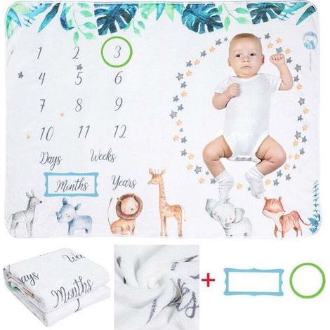 Couverture Mensuelle Bebe, Couverture Etape Couverture Bébé Monthly Milestone Naissance Super Doux de, Cadeau Personnalisé pour Les Fêtes Prénatales, Unisexe (120x100 cm) (1/5)