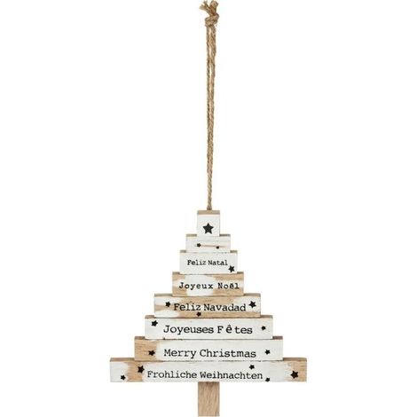 Paris Prix - Sujet De Noël sapin 8 Pancartes 15cm Blanc (1/2)