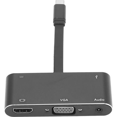 Station d'accueil USB C, Adaptateur Dongle Hub Type C vers HDMI 4K, VGA 1080P, USB3.0, 3,5mm, USB-C PD, pour Laptop, Tablette, Téléphone Portable, Projecteur (Noir) (1/5)