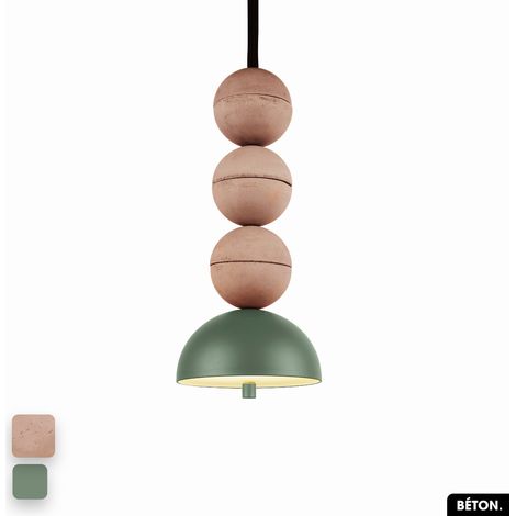Lampe de suspension en béton - BOSFOR CONCRETE ROSE - VERT 3 BALLES LED 14W (1/2)