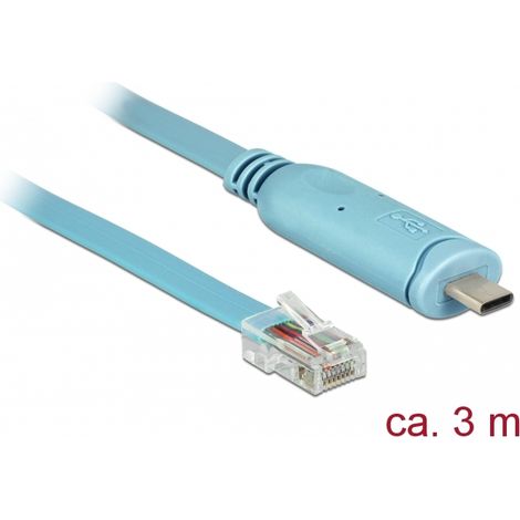 Delock Adaptador USB 2.0 Tipo-C macho  1 x Serial RS-232 RJ45 macho 3,0 m azul