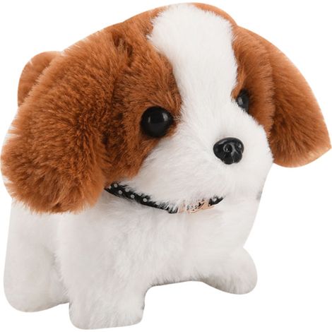 Chiot en peluche électrique simulant un Saint-Bernard marron, alimenté par piles, marchant, remuant la queue et aboyant (18 x 14,5 x 13,5 cm) (1/5)