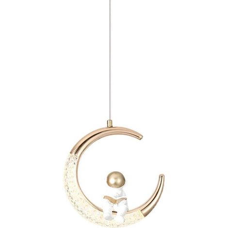 Plafonnier suspension LED astronaute lune moderne, lampe chevet mini lustre enfant 3 couleurs, luminaire décoratif pour chambre bébé, chambre enfant et intérieur créatif (1/5)
