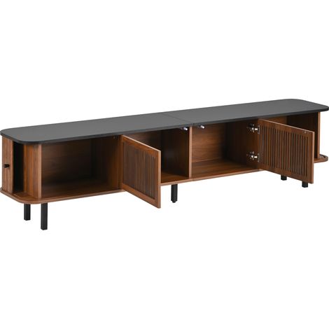 ELVMI TV-Lowboard mit 2 Schiebetueren und 1 Gittertuer, aus MDF und Holzwerkstoff, 190 x 35 x 45 cm, Nussbaum (1/4)