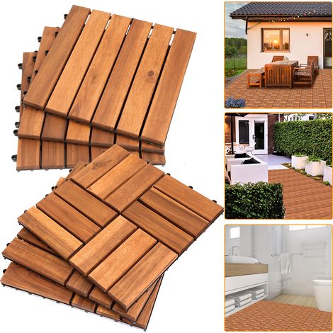 TolleTour Holzfliese Akazie 30 x 30 Klickfliesen Balkon Terrassenfliesen Holz Terrassenplatten Klicksystem Außen,wetterfest rutschfest 55x