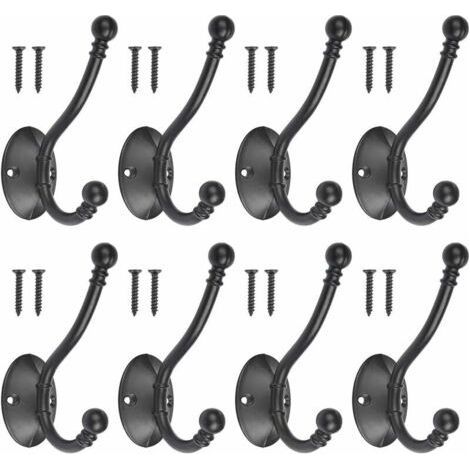 YMYNY Set of 8 Vintage Black Metal Coat Hooks with 16 Screws Retro Coat Hook Black Metal Wall Hook Individual Screw-In Coat Hook for Bathroom Kitchen Door (1/5)