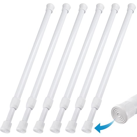 6 Pièces Barres Rideau Extensible Sans,30-50cm Tringle Rideau Extensible,Tringle Rideau Sans Percage Extensible,Barre de Penderie Sans Percage,pour Portes Fenêtres Cuisine Salle de Bains(Blanc) (1/5)