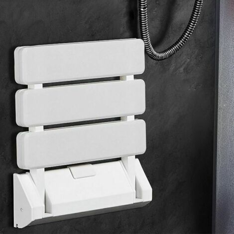 Siège Rabattable Mural pour Douche - Capacité de Charge de 130 kg - Siège de Douche Repliable - Tabouret Pliant pour Salle de Bain - Tabouret Mural Rabattable de Couleur Blanc. (1/4)