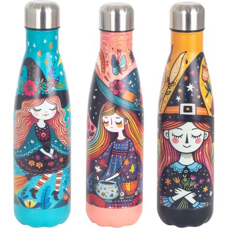 Bottiglia Termica Strega con 3 Diffusori, in Acciaio Inox, Ideale per Bevande Calde e Fredde, Regalo Originale per gli Amanti del Tè
