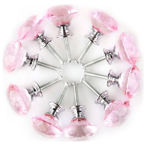 Bouton de Meuble Bouton Porte Bouton Tiroir Placard Armoire Poignée de Meuble Cristal clair 30mm Dia rond verre rose 10pcs (1/4)