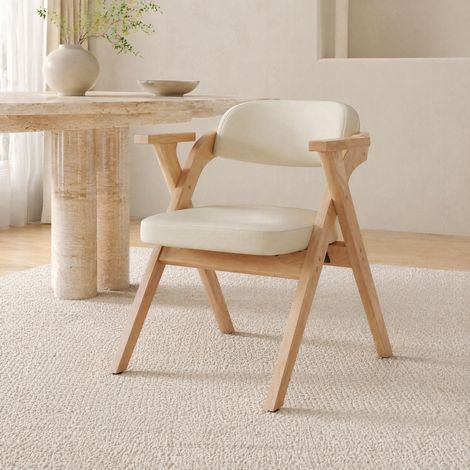 DESMIU Chaise de Salle à Manger Lot de 2 Pliantes avec Accoudoirs Ergonomiques, en Bois Massif et Lin Beige (1/5)