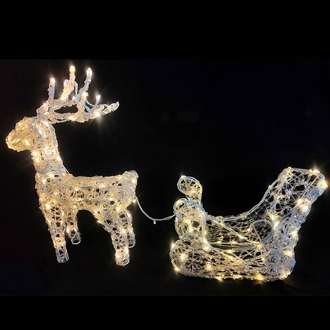 Slitta di Babbo Natale con Renna Illuminata 150 LED Bianco caldo Decorazione Natalizia per Interno e Esterno ip44 (1/4)