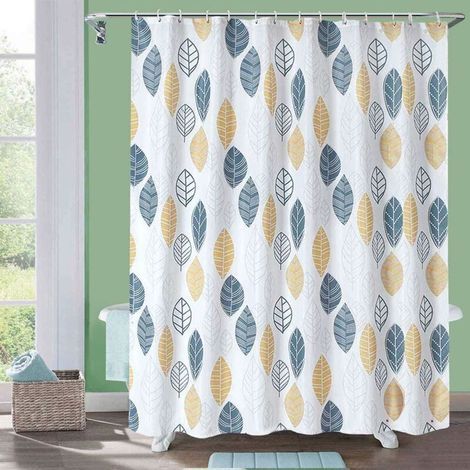 Rideau de Douche Rideaux de Salle de Bain,Plante Feuilles Géométrie Fleurs Motif Polyester Tissu Imperméable Rideau De Bain,180x180cm (1/3)