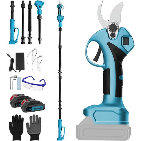 Coupe-branches électrique 2 en 1 avec batterie, 70 mm, avec 2 piles de 3000 mAh, rallonge de 2 m, moteur sans balais pour élagage d'arbres, coupe-branches (1/5)