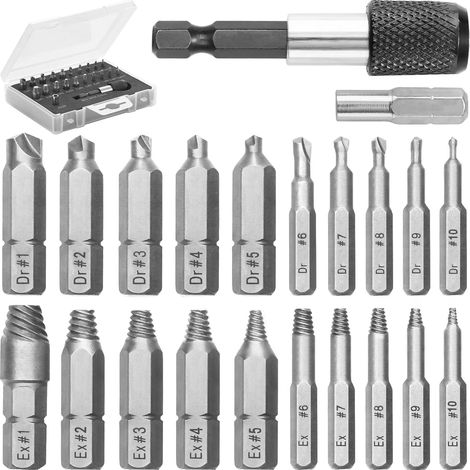 Screw extractor kit for stripped,  broken,  damaged screws - 22 pieces,  silver - Extractor kit with pins,  extractors,  pin extension and socket adapter (1/5)
