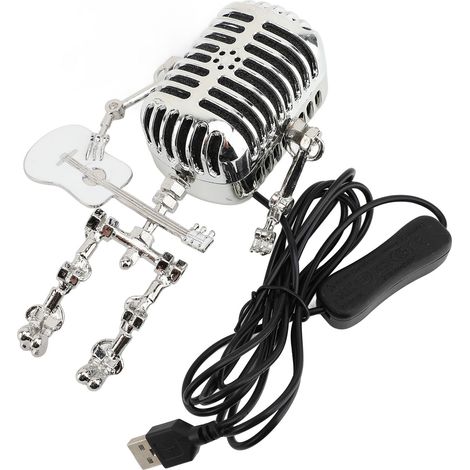 Lampe de chevet robot micro guitare rétro en aluminium, luminaire métal vintage déco maison bureau cadeau, 1 pièce blanc (1/5)