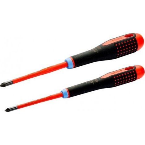 BAHCO - Jeu de Tvis ERGO™ Slim isolés VDE pour vis Pozidriv , manche trimatière - 2 pcs