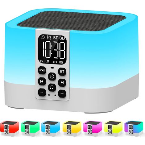 Réveil Enceinte Bluetooth Lampe de Chevet avec Machine à Bruit Blanc  Haut-Parleur Bluetooth Veilleuse, 30 Sons Apaisants, Snooze, Minuterie, Cadeaux pour Enfants, Adultes, Garçons et Filles (1/5)