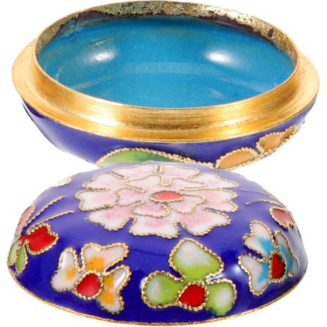 Runde, blaue Schmuckschatulle im chinesischen Cloisonné-Stil Integrierter Deckel, makellose Verarbeitung, keine Grate, zur Aufbewahrung von Ohrringen und Armbändern (1/5)