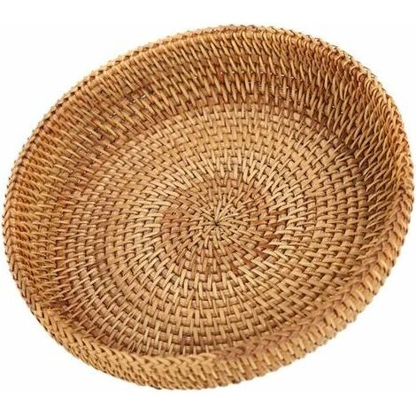 Fruit Basket Round Woven Rattan Bread Basket Natural Wicker Tray Decoration Basketwork Basket Storage Fruit,Vegetable Bread Kitchen (1/5)