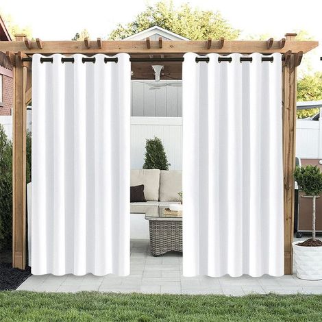 Qelus Lot de 2 Rideaux d'extérieur Imperméables à oeillets - 132x244cm - Blanc - Isolation thermique, pour Pergola Terrasse (1/5)