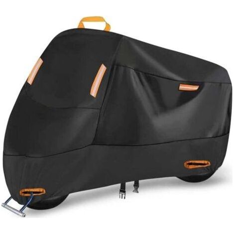 Housse de moto imperméable, fabriquée en tissu Oxford 420D, adaptée à une utilisation intérieure/extérieure, avec 4 bandes réfléchissantes et 2 trous de serrure (230 x 105 x 125 cm).