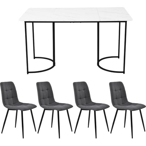 Tavolo da pranzo 5 pezzi 140x80 cm in MDF con 4 sedie grigie e gambe nere (1/5)