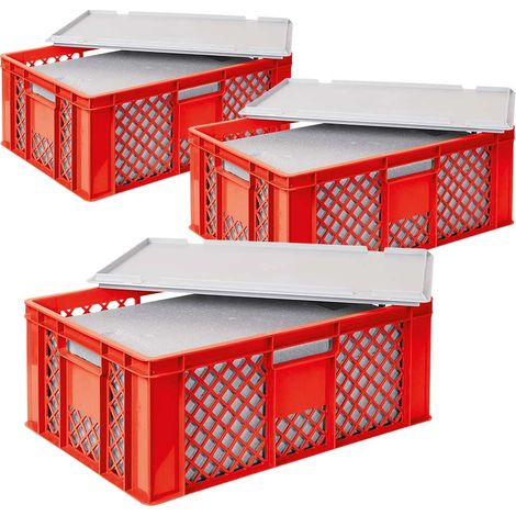 BRB 3x Thermoboxen in Stapelkorb mit Deckel, LxBxH 600x400x240 mm, EPS (rot)