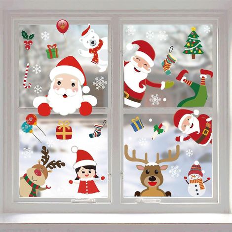 Autocollants de Noël pour vitrine, décoration à faire soi-même, boules de Noël, Père Noël, flocons de neige, autocollants statiques amovibles, décoration pour fête de Noël, cadeau de Noël pour magasin (1/2)