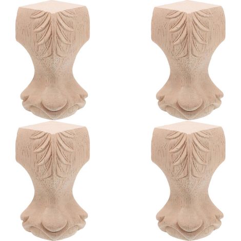 Ensemble de quatre pieds de meubles en bois, au design classique et aux pieds sculptés, idéal pour les armoires et les coiffeuses. Coloris beige pour une esthétique raffinée. (1/5)
