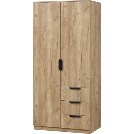 Armario de dormitorio Armario moderno mueble de almacenaje atemporal 1 armario 4 estantes 3 cajones MDF 176 x 80 x 52 cm efecto roble 030006370
