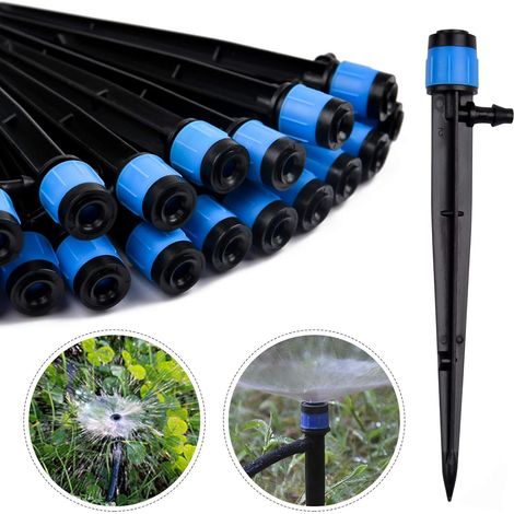 100 pièces Goutteur d'irrigation, Adjustable Micro Sprinkler pour 1/4 (4-6mm) Tube d'irrigation, pour l'irrigation de pelouse de Serre de Jardin(Bleu)