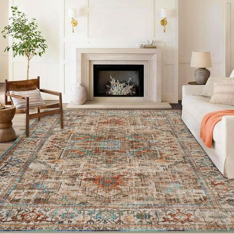 Grand tapis de salon 200 x 290 cm antidérapant lavable en machine à profil bas tapis intérieur cuisine salle à manger salle de jeux (terre cuite) (1/5)