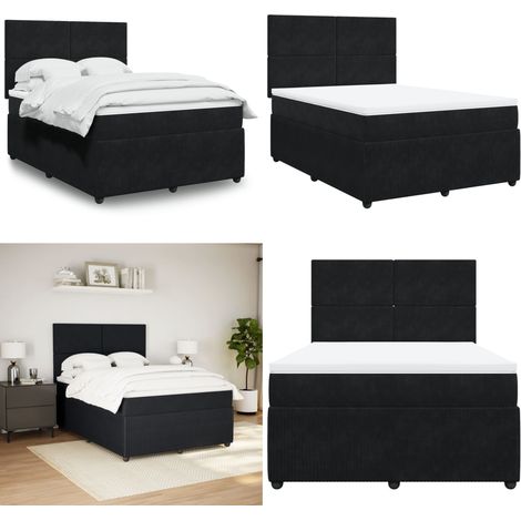 vidaXL Boxspringbett mit Matratze Schwarz 140x200 cm Samt (1/5)
