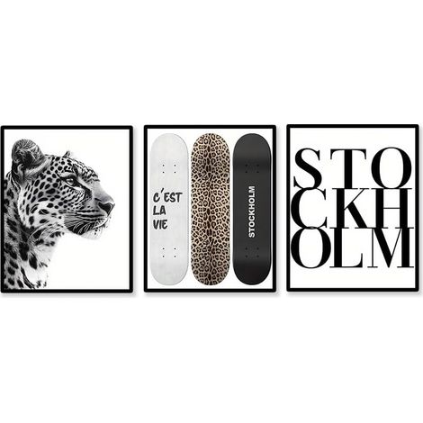 3 Tableau Decoration Murale Moderne Noir et Blanc Leopard Citation Affiche Poster Mural Pop Art Impression sur Toile Deco Chambre Ado Adulte Cadeau 30x40cm sans Cadre (1/3)