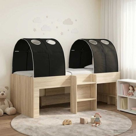 Lit haut enfant 3 pièces avec 2 tunnels, bois d’ingénierie, sonoma et noir - PANGIVO (1/5)