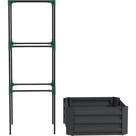 Jardinera elevada con enrejado, acero, 61 x 61 x 140 cm, gris oscuro