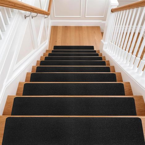 M.J COMFY-LIFE Stair Tread Pads Stair Mats Carpet Non-slip Step Protectors Reusable Stair Runner Rugs Covers Stair Protection Mats for Home Indoor Pets Kids Elders (Black-Striped, 30pcs-70x22cm) (1/5)
