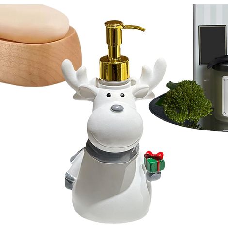 Dispensador de jabón de resina con forma de reno, con bomba incorporada, ideal para loción de manos o como decoración para la encimera de la cocina. (1/5)