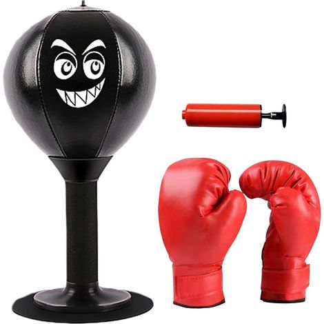 Punching ball de table avec gants, sac de frappe pour adultes, mini sac de frappe avec ventouses puissantes, pompe à air, boîte pour la maison et le bureau, pour soulager le stress (1/5)