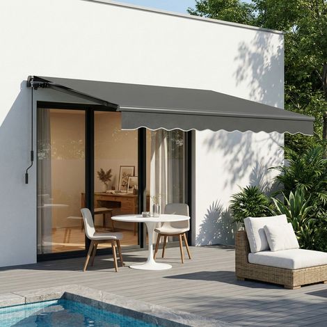 Tenda da sole manuale 3,5x3 m, telo retrattile con inclinazione regolabile, manovella, protezione UV, resistente all'acqua, grigio