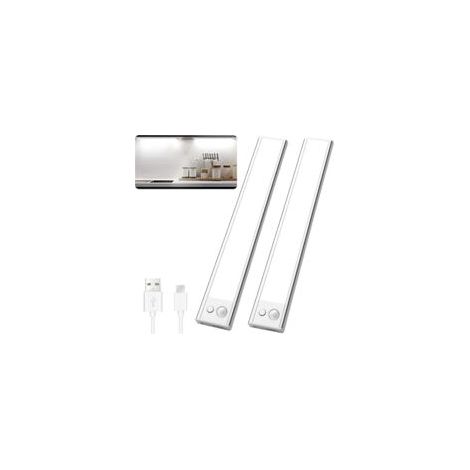 Réglette LED rechargeable USB 23cm – 1500mAh – 3 modes d'éclairage – Détecteur de mouvement pour cuisine et placard – Lot de 2 (1/5)