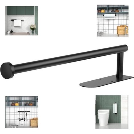 Soporte para rollo de cocina para debajo de un armario de cocina, servilletero, se puede montar con pegamento o tornillos, acero inoxidable negro (1/5)