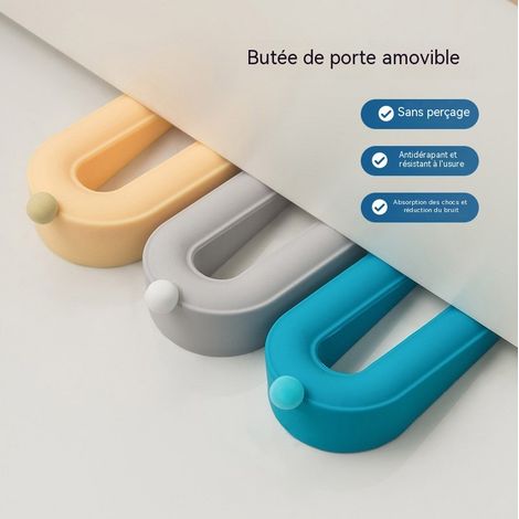 Butée de porte en silicone pour usage domestique, butée de porte en forme de beignet, bouchon de porte antidérapant et anti-collision, version améliorée grise.